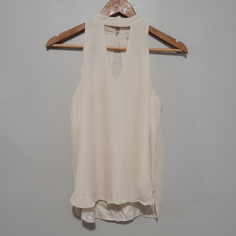Haute Hippie Antique Ivory 100% Silk Sleeveless Blouse Keyhole Front Back S